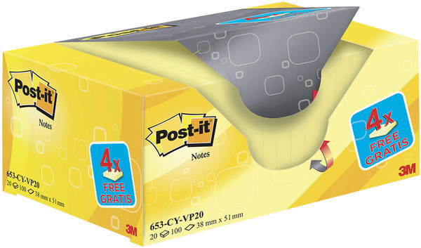 Post-it Notes 3,8x5,1cm 20 x 100 Blatt (653Y-20)