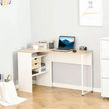 HomCom Corner Computer Desk Multi-Registration Wooden Drawers white