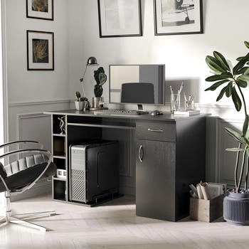 HomCom Multi-Storage Computer Desk with Shelves black