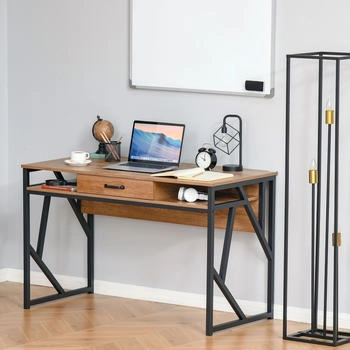 HomCom Computer Desk 1 Drawer 2 Shelves brown