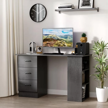 HomCom Computer Desk 3 Drawers 3 Shelves black