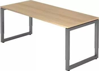 EUROKRAFT pro Schreibtisch mit Gestell aus Vierkant-Stahlrohr Höhe 650 - 850 mm Eiche / graphit (825705)