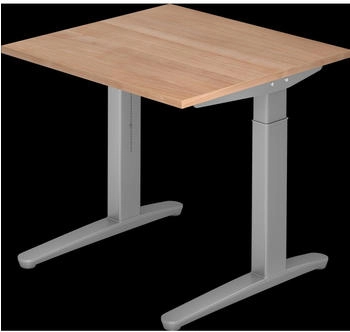 EUROKRAFT pro ANNY Schreibtisch mit C-Fu&szlig;gestell h&ouml;henverstellbar 650 - 850 mm Nussbaum-Dekor / wei&szlig;aluminium (480464)