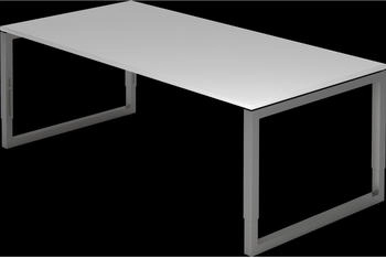 EUROKRAFT pro Schreibtisch mit Gestell aus Vierkant-Stahlrohr H&ouml;he 650 - 850 mm lichtgrau / graphit (825720)
