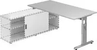 Hammerbacher-Anbauschreibtisch T-Fu&szlig; 160x80cm Grau/Silber-VOSE16/5/S