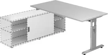 Hammerbacher Auflage-Schreibtisch T-Fu&szlig; 160x80cm Grau/Silber (VOSE16/5/S)
