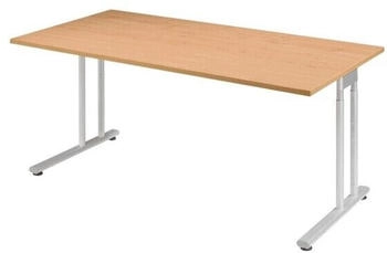 Geramöbel Schreibtisch rechteckig Buche mit C-Fuß-Gestell Silber 160 x 80 cm (S-618103-BS)