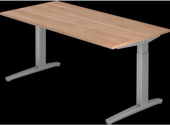 EUROKRAFT pro ANNY Schreibtisch mit C-Fu&szlig;gestell h&ouml;henverstellbar 650 - 850 mm Nussbaum-Dekor / wei&szlig;aluminium (480474)