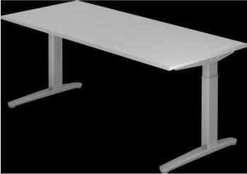 EUROKRAFT pro ANNY Schreibtisch mit C-Fu&szlig;gestell h&ouml;henverstellbar 650 - 850 mm lichtgrau / wei&szlig;aluminium (480477)