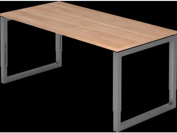 EUROKRAFT pro Schreibtisch mit Gestell aus Vierkant-Stahlrohr H&ouml;he 650 - 850 mm Nussbaum / graphit (825695)