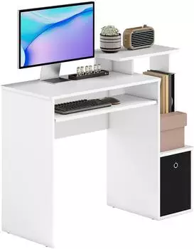 HomCom Computer Desk Large Storage Area with White Keyboard Shelf white