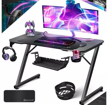 Kesser Gaming Schreibtisch Z-Form LED 120x60cm mit Mauspad & Getr&auml;nkehalter (P14418_mfn)
