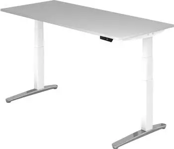 Hammerbacher XBHM19 Sitz-Steh-Schreibtisch elektrisch h&ouml;henverstellbar 180x80cm Grau/Wei&szlig;-Alu (XBHM19/5/WC)