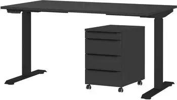 Germania Mailand B&uuml;rom&ouml;bel-Set elektrisch h&ouml;henverstellbarer Schreibtisch & Rollcontainer, Graphit, 140cm (Mailand)