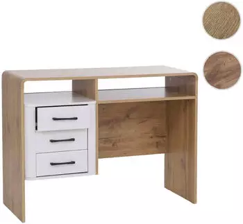 Mendler HWC-P43 Schreibtisch 3 Schubladen MDF 75x100x40cm Wotan-Eiche/Weiß (139806)