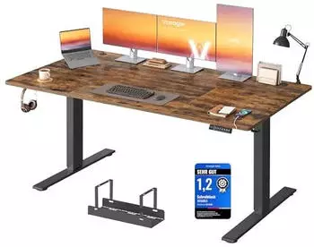 Vasagle H&ouml;henverstellbarer Schreibtisch 180x80cm USB-C 3 Speichertasten Vintagebraun (LSD148KD02)