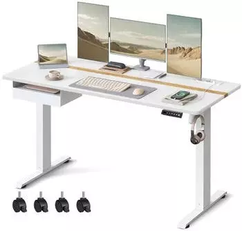 Vasagle Elektrisch H&ouml;henverstellbarer Schreibtisch 160x70cm, 4 Memory-Funktionen, Steckdose & Schublade (LSD116W01)