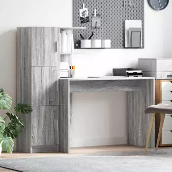 vidaXL Schreibtisch mit Stauraum Grau Sonoma, 2er-Set (3337294)