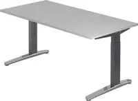 Hammerbacher Schreibtisch C-Fu&szlig; 160x80cm Grau/Graphit-Alu poliert