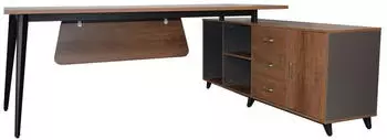 Jet-Line San Paulo Schreibtisch mit Sideboard, Holzoptik braun-anthrazit, rechts, 2m (12223)