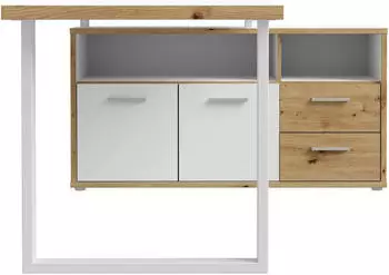 Forte KEFLAVIK Schreibtisch mit Schrank, 2 T&uuml;ren, 2 Schubladen, Wei&szlig;/Artisan Eiche (17169413-0)