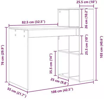 vidaXL Schreibtisch mit Regal Ger&auml;ucherte Eiche Holzwerkstoff 108x55x103,5cm (869462)