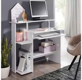 Finebuy Schreibtisch Wei&szlig; 94x90,5x48,5cm mit Tastaturauszug & Drucker-Ablage (SuVa1261_1)