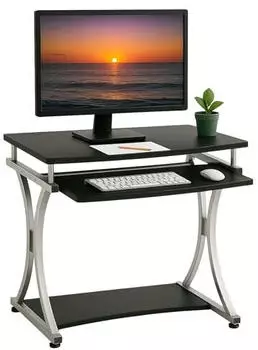 Techly ICA-TB 328BK Kompakter PC-Schreibtisch mit ausziehbarer Ablage, Schwarz/Graphit (ICA-TB 328BK)