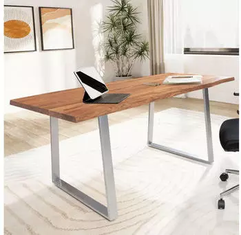 Finebuy Schreibtisch Baumkante Akazienholz Metall 140x80x76cm (FB68339)