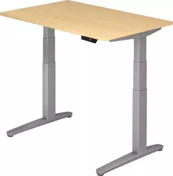 Hammerbacher XBHM12 Sitz-Steh-Schreibtisch elektrisch h&ouml;henverstellbar 120x80cm Ahorn/Silber (XBHM12)