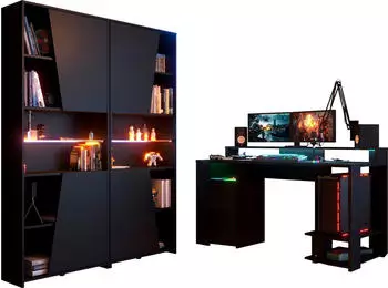 Parisot Gaming-Set Schreibtisch & Regale mit LED-Beleuchtung, schwarz (88366209-0)