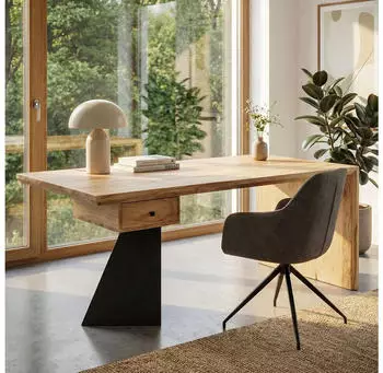 Finebuy Schreibtisch Akazien-Massivholz 180x90cm mit Schublade, Industrial (FB113718)
