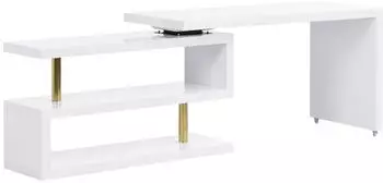 Kauf-Unique NICEPHORE II Ausziehbarer Schreibtisch mit 360&deg; drehbarer Platte, lackiertes MDF, Wei&szlig; & Gold (NICEPHORE II)