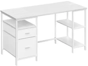 Vasagle Schreibtisch 3 Ablagen, 2 Schubladen, 140x60x76cm, ahornwei&szlig;-wolkenwei&szlig; (LWD104WF01)