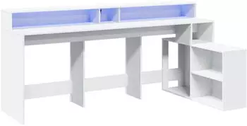 vidaXL Schreibtisch mit LED-Beleuchtung, Wei&szlig;, 200x104x91cm, Holzwerkstoff (3309465)
