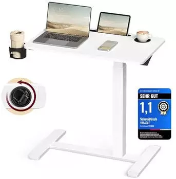 Vasagle Mobiler Steh-Sitz-Tisch mit Rollen 70x40cm, 2 Getr&auml;nkehalter, Ger&auml;teschlitz (LSD600W01)