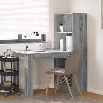 vidaXL Schreibtisch mit Regal Sonoma Grau 122x67x145cm Holzwerkstoff (3337262)