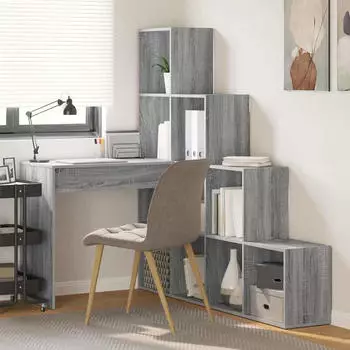 vidaXL Eck-Schreibtisch mit Regal Grau Sonoma 101,5x149,5x149,5cm