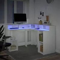 vidaXL LED-Schreibtisch Wei&szlig; 130x130x91 cm Holzwerkstoff