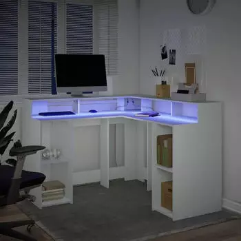 vidaXL LED-Schreibtisch Holzwerkstoff Wei&szlig; 130x130x91cm (3309447)