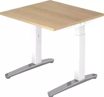 Hammerbacher Topas Line Schreibtisch C-Fu&szlig; 80x80cm h&ouml;heneinstellbar Eiche/Wei&szlig;/Alu poliert