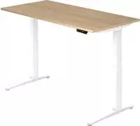 Arbeitstisch 160x80 cm Platte Eiche, Gestell wei&szlig;, elektrisch h&ouml;henverstellbar -