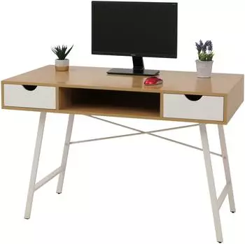 Mendler HWC-E92 Schreibtisch 3D-Struktur 120x60cm naturbraun/wei&szlig; (69165)