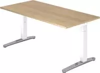 Schreibtisch C-Fu&szlig; 160x80cm Eiche/Wei&szlig;-Alu poliert
