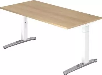 Hammerbacher Topas Line Schreibtisch C-Fu&szlig;, h&ouml;heneinstellbar, 160x80cm, Eiche/Wei&szlig;/Alu poliert