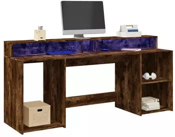 vidaXL LED-Schreibtisch R&auml;uchereiche 200x55x91cm Holzwerkstoff (3309442)