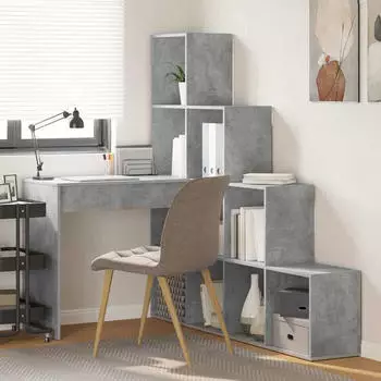 vidaXL Eckschreibtisch mit Regal Betongrau 101,5x149,5x149,5cm (3337244)