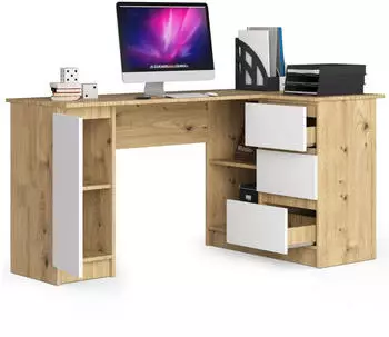 Akord Furniture Factory Eckschreibtisch B20 155cm, 3 Schubladen, 1 T&uuml;r, Artisan Eiche/Wei&szlig; (B-20)