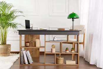 Hanah Home Vesper Eckschreibtisch mit Regal Anthrazit & Atlantic Pine, 130x120x72cm (241NRD1111)