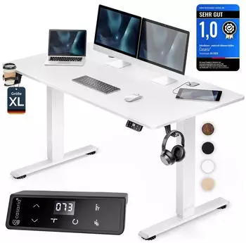 Casaria Elektrisch h&ouml;henverstellbarer Schreibtisch 160x70cm Wireless Charger, USB-C/A, LCD-Display (110191)